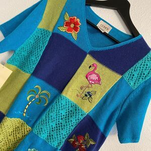New Colorful M Flamingo Colorful Sweater Granny Bright Cottage Coquette b1-22